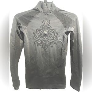 ATHLETA mid-gray tonal mandala jacquard half-zip top shirt XS